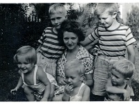 Mom-Mom-plus-5-1940  Mom-Mom with (clockwise from top left) Uncle Jack, Uncle Jerry, Dad, Uncle Jerome, Aunt Mary Barbara. circa - 1940 - 1941