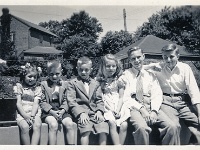 Siblings-on-bulkhead-46-47  Notorious picture of Children of Henry and Melvina on backyard bulkhead. circa - 1946 - 1947 Left to right - Melvina, Jerome, Jimmy, Mary Barbara, Jack, Jerry
