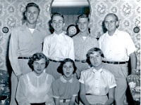 Siblings-plus-in-law-1953  Siblings with new sister-in-law, Florence - 1953 Hey! I'm the only one looking at the camera, what is everone else looking at.