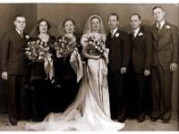 Herb-and-Ethelswedding  ????, Aunt Cathrine, Ethel's sister, Aunt Ethel(bride), Uncle Herb(groom), Uncle Frank