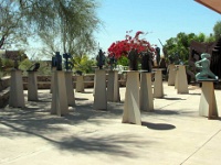 Talisien-West-2009-131  Alternate view of sculpture collection in the courtyard adjacent to the Performining Arts Theater on the grounds of the Taliesin West Franf Lloyd Wright School of Architecture.